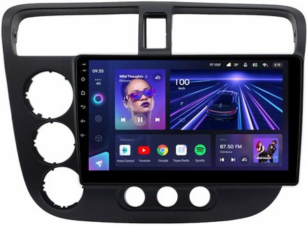 Магнитола для Honda Civic 7 2001-2005 левый руль - Teyes CC3L монитор 9" IPS на Android 10, 8-ядер, CarPlay, 4G SIM-слот