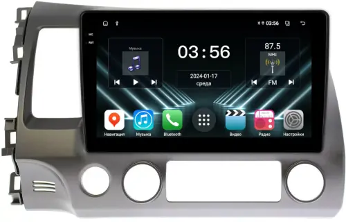 Магнитола для Honda Civic 8 4d 2005-2012 (левый руль) - FarCar DX044M монитор 10.36" IPS на Android 13, 4+64Гб, CarPlay
