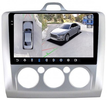 Магнитола для Ford Focus 2 2004-2011 (кондиционер) - FarCar BX003M-360 монитор 9.5" 2K QLED на Android 13, 6Гб+128Гб, CarPlay, 4G SIM-слот, 4 камеры в комплекте