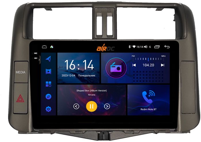 Магнитола для Toyota Land Cruiser Prado 150 2009-2013 (поддержка круг.обзора - опция) - AIROC 2K RI-1114 Android 12, QLed+2K, ТОП процессор, 8/128Гб, CarPlay, SIM-слот
