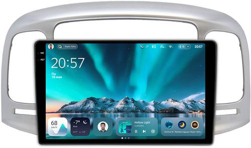 Магнитола для Hyundai Verna 2006-2010 (рамка серебро) - Teyes CC4 монитор 9.2" 2K QLED на Android 14, Snapdragon 680, DSP, CarPlay, 4G SIM-слот