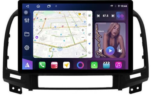 Магнитола для Hyundai Santa Fe 2 CM 2006-2012 (рамка черная) - FarCar BX877 монитор 13" 2K QLED на Android 13, TS10, 6+128, CarPlay, 4G SIM-слот