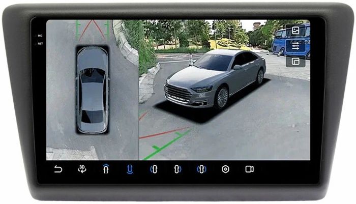 Магнитола для Skoda Rapid 1 2012-2020 (рамка тип 2) - FarCar BX3043M-360 монитор 9.5" 2K QLED на Android 13, 6Гб+128Гб, CarPlay, 4G SIM-слот, 4 камеры в комплекте