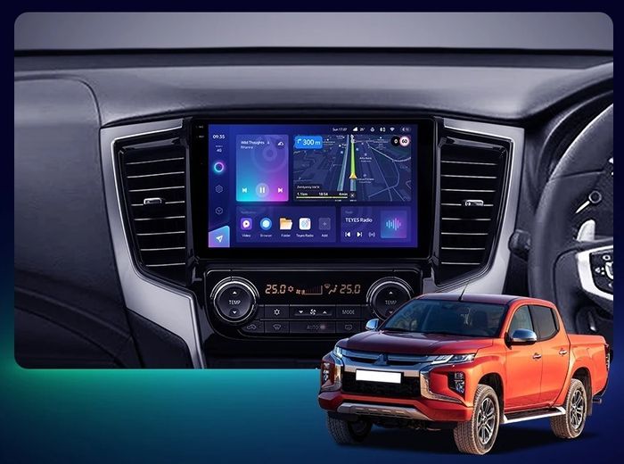 Магнитола для Mitsubishi L200 2019-2024 (правый руль, климат) - Kuberg SF-9308-NPQ QLed, Android 12, Быстрая, CarPlay, 4G SIM-слот