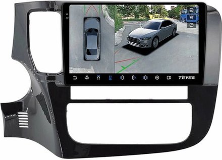 Магнитола для Mitsubishi Outlander 3 2012-2022 (овальный климат) - Teyes CC3-2K-360 монитор 9.5" 2K QLED на Android 10, 6Гб+128Гб, CarPlay, 4G SIM-слот, 4 камеры в комплекте