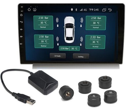 Система контроля давления шин Kuberg TPMS-EXT с внешними датчиками (на ниппели). Вывод данных на Android-магнитолу