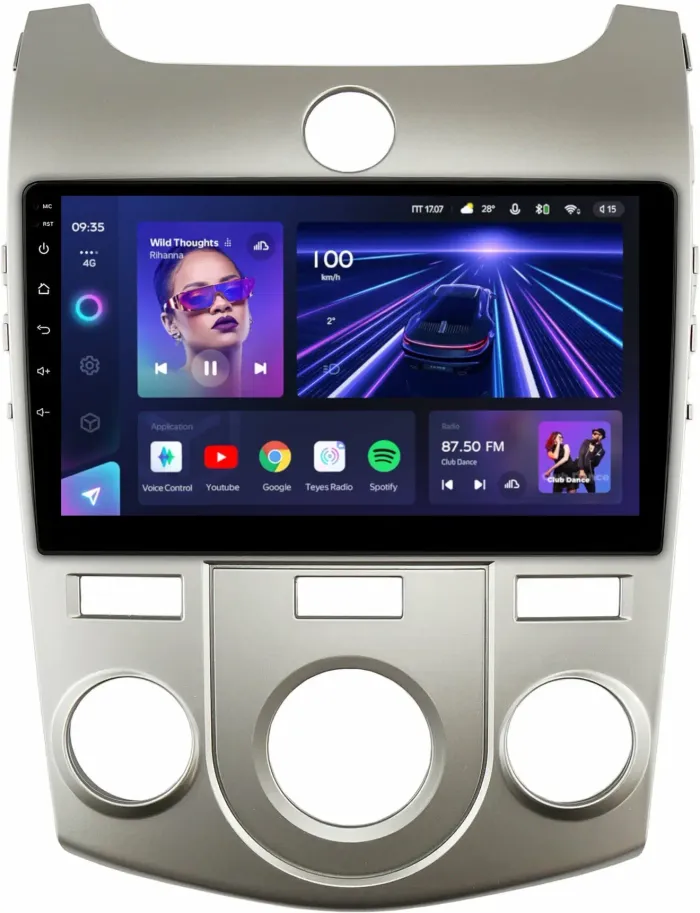Магнитола для KIA Cerato 2 2008-2013 (кондиционер, рамка серебро) - Teyes CC3 на Android 10, QLED, ТОП процессор, 4Гб+32Гб, CarPlay, 4G SIM-слот