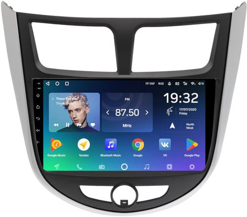 Магнитола для Hyundai Solaris 1 2010-2016 (рамка серебристо-черная тип 3) - Teyes CC2 PLUS на Android 10, ТОП процессор, 4Гб+64Гб, 4G SIM-слот