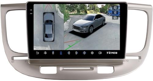 Магнитола для KIA Rio 2 2005-2011 (рамка бежевая) - Teyes CC3-2K-360 монитор 9.5" 2K QLED на Android 10, Быстрая, CarPlay, 4G SIM-слот, 4 камеры в комплекте