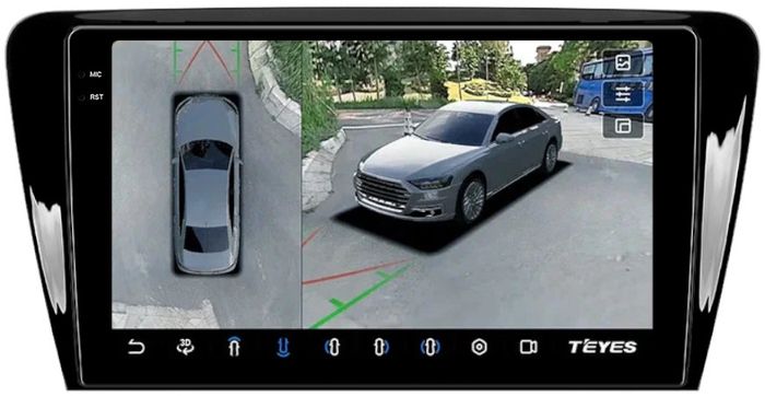 Магнитола для Skoda Octavia A7 2013-2020 (блок в бардачке) - Teyes CC3-2K-360 монитор 10.36" 2K QLED на Android 10, Быстрая, CarPlay, 4G SIM-слот, 4 камеры в комплекте