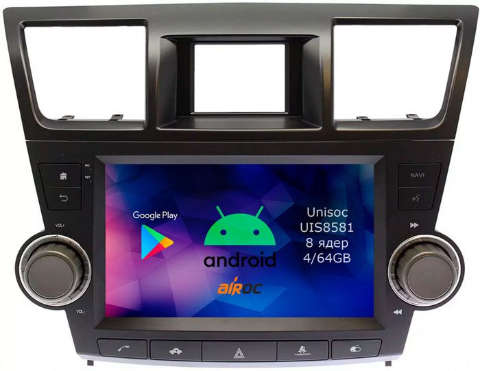 Магнитола для Toyota Highlander 2 2007-2013 XU40 - Airok RM-1122B Android 12, 8-ядер, 4/64Гб, SIM-слот (кнопки + крутилки)