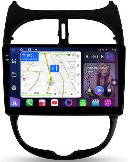 Магнитола для Peugeot 206 1998-2012 - FarCar 778M монитор 9.5" QLED на Android 14, TS18, CarPlay, 4G SIM-слот