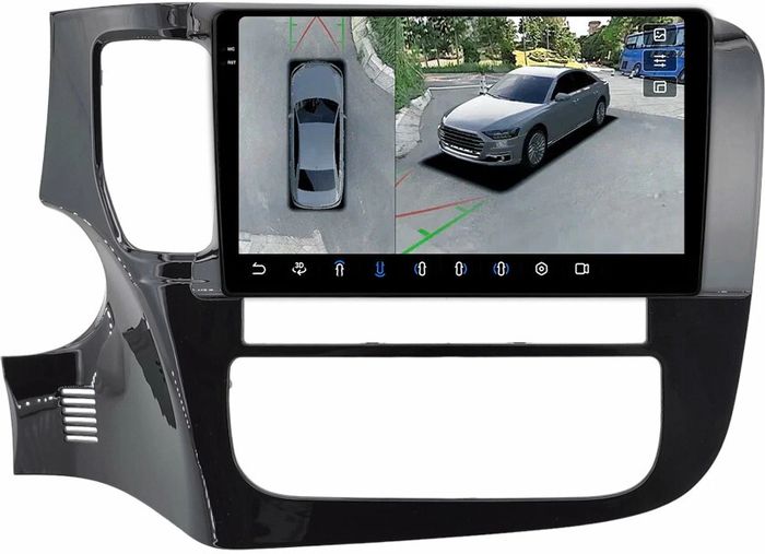 Магнитола для Mitsubishi Outlander 3 2012-2022 (овальный климат) - FarCar BX1006M-360 монитор 9.5" 2K QLED на Android 13, 6Гб+128Гб, CarPlay, 4G SIM-слот, 4 камеры в комплекте
