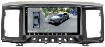 Магнитола для Nissan Pathfinder R52 2014-2017 (поддержка Bose, рамка тип 2) - FarCar BX9-360-9678F2 монитор 9.5" 2K QLED на Android 13, 6Гб+128Гб, CarPlay, 4G SIM-слот, 4 камеры в комплекте