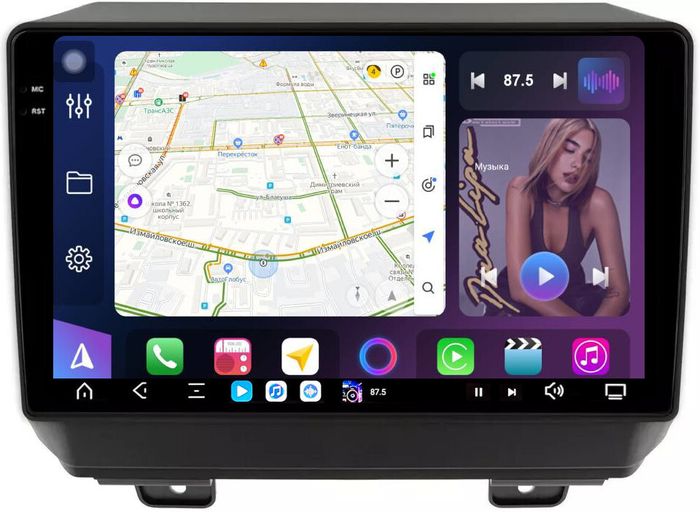 Магнитола для Jeep Wrangler 4 2018+ - FarCar XXL9-9565 монитор 9.5" 2K QLED на Android 14, TS20, 8+256Гб, CarPlay, 4G SIM-слот
