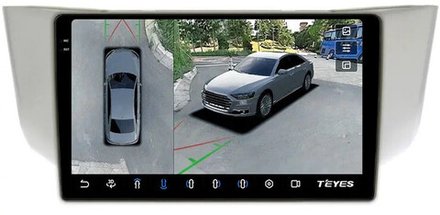 Магнитола для Toyota Harrier XU30 2003-2013, Lexus RX 2003-2009 (монохром, рамка вниз) - Teyes CC3-2K-360 монитор 9.5" 2K QLED на Android 10, 6Гб+128Гб, CarPlay, 4G SIM-слот, 4 камеры в комплекте