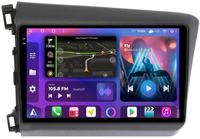 Магнитола для Honda Civic 9 седан 2012 левый руль - FarCar BM132M-2K монитор 9.5" 2K QLED на Android 14, Быстрая, CarPlay, 4G SIM-слот