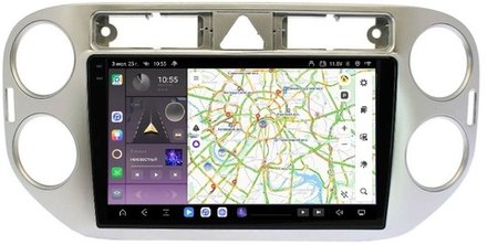 Магнитола для Volkswagen Tiguan 1, Golf Plus (любая аварийка, рамка серебро) - Kuberg OL-9908-1 QLed+2K, Android 13, TS20, CarPlay, 4G SIM-слот