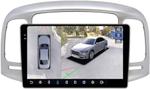 Магнитола для Hyundai Verna 2006-2010 (рамка серебро) - FarCar BX3009M-360 монитор 9.5" 2K QLED на Android 13, Быстрая, CarPlay, 4G SIM-слот, 4 камеры в комплекте
