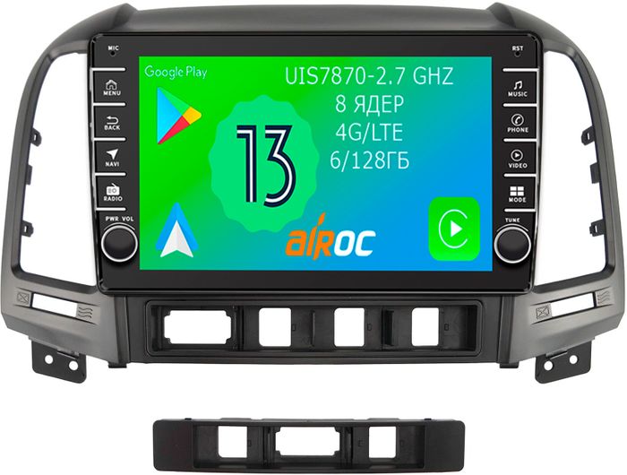 Магнитола для Hyundai Santa Fe 2006-2012 - Airoc AB-2008 (кнопки и крутилки), Android 13, Быстрая, SIM-слот, CarPlay