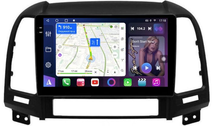 Магнитола для Hyundai Santa Fe 2 CM 2006-2012 (рамка черная) - FarCar BM008M монитор 9.5" QLED на Android 14, TS10, 4+32Гб, CarPlay, 4G SIM-слот