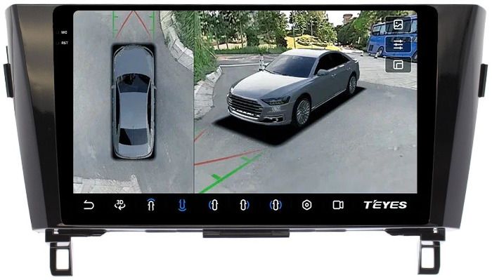 Магнитола для Nissan X-Trail T32, Qashqai J11 2014-2022 (рамка маленькая) - Teyes CC3-2K-360 на Android 10, 2K QLED, 6Гб+128Гб, CarPlay, 4G SIM-слот, 4 камеры в комплекте