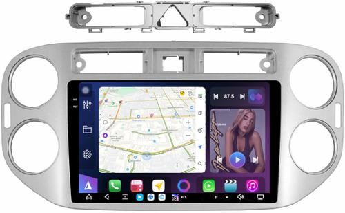 Магнитола для Volkswagen Tiguan 1 2007-2011, Golf Plus (аварийка треугольная, рамка серебро) - FarCar XXL489M монитор 9.5" 2K QLED на Android 14, TS20, 8+256Гб, CarPlay, 4G SIM-слот