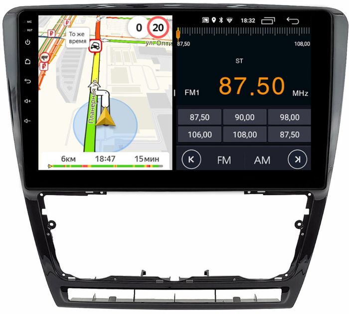 Магнитола для Skoda Octavia A5 2004-2013 (рамка черная глянцевая) - Parafar PF005BFHD на Android 13, 8-ядер, 2Гб+32Гб, CarPlay, 4G SIM-слот