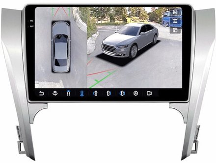 Магнитола для Toyota Camry 50 2011-2014 (рамка серебро) - FarCar BX131M-360 монитор 10.36" 2K QLED на Android 13, 6Гб+128Гб, CarPlay, 4G SIM-слот, 4 камеры в комплекте