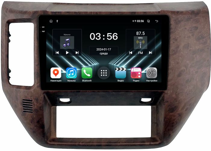 Магнитола для Nissan Patrol Y61 2004-2010 (рамка дерево) - FarCar S280 монитор 9.5" IPS на Android 13, CarPlay