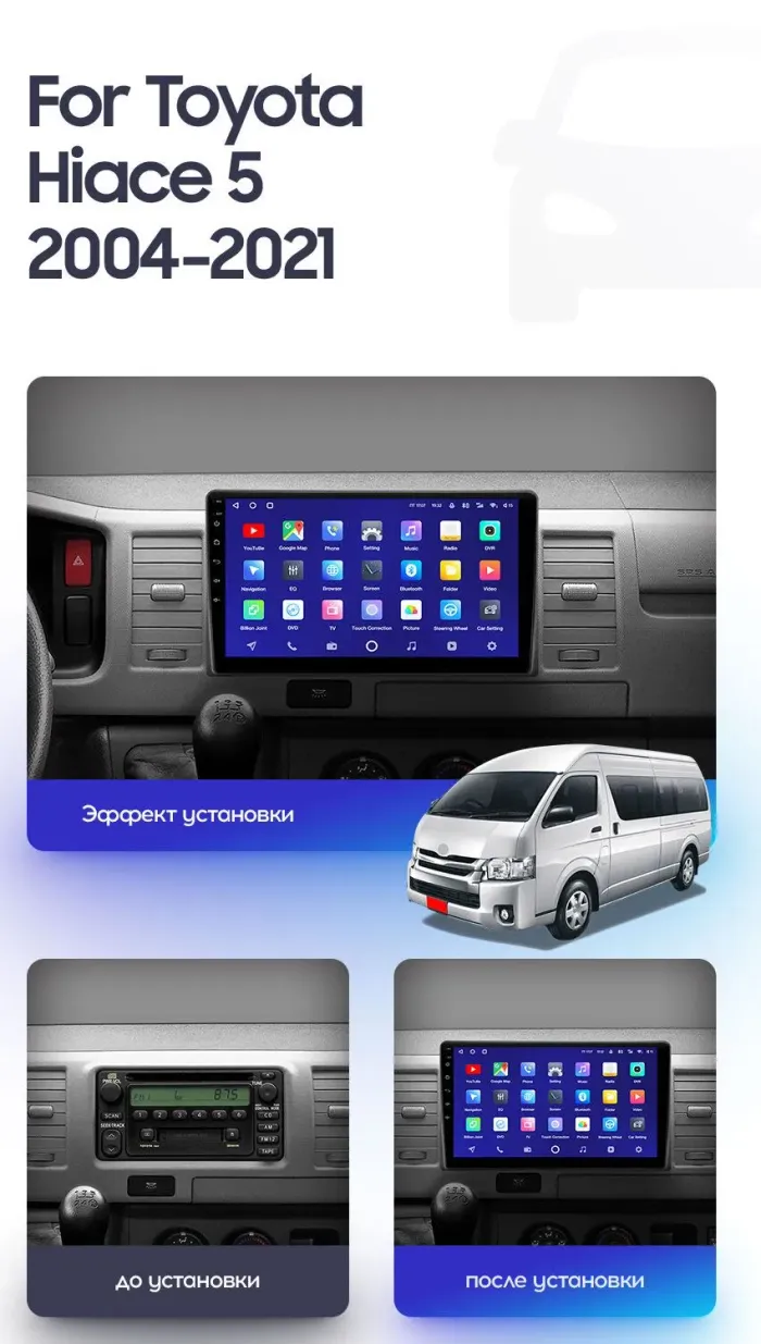 Магнитола для Toyota HiAce H200 2004-2022 - Teyes CC4L монитор 10" IPS на Android 14, Snapdragon 662, CarPlay, 4G SIM-слот