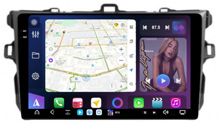 Магнитола для Toyota Corolla 150 2006-2013 (рамка тип 1) - FarCar GX063M монитор 9.5" 2K QLED на Android 14, TS20, 6+128Гб, CarPlay, 4G SIM-слот