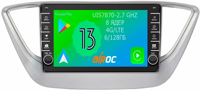 Магнитола для Hyundai Solaris 2 2017-2022, Solaris HS 2024+ - Airoc AB-2011 (кнопки и крутилки), Android 13, Быстрая, SIM-слот, CarPlay