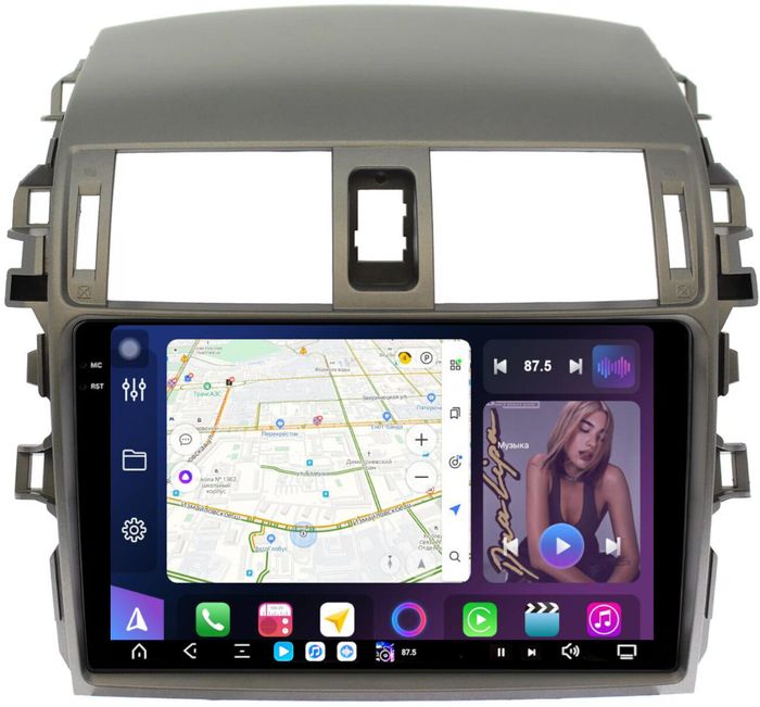 Магнитола для Toyota Corolla 150 2006-2013 (рамка тип 2) - FarCar GX063-2M монитор 9.5" 2K QLED на Android 14, TS20, 6+128Гб, CarPlay, 4G SIM-слот