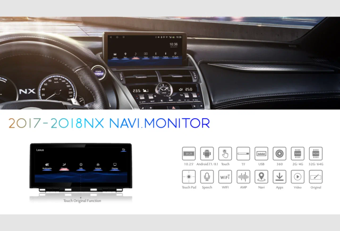 Магнитола для Lexus NX200, NX300 2017-2021 (взамен 8") - Kuberg монитор 10.25", Android 13, Быстрая, CarPlay, 4G SIM-слот