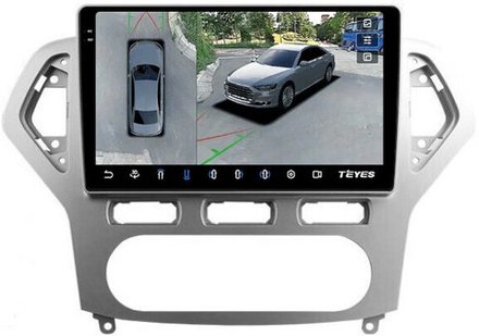 Магнитола для Ford Mondeo 4 2007-2010 (рамка серебро) - Teyes CC3-2K-360 на Android 10, 2K QLED, 6Гб+128Гб, CarPlay, 4G SIM-слот, 4 камеры в комплекте