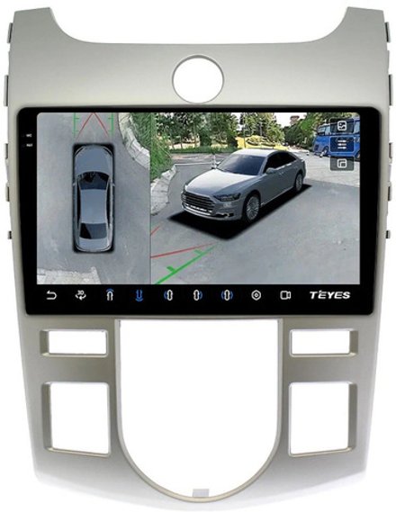 Магнитола для KIA Cerato 2 2008-2013 (климат, рамка серебро) - Teyes CC3-2K-360 на Android 10, 2K QLED, 6Гб+128Гб, CarPlay, 4G SIM-слот, 4 камеры в комплекте