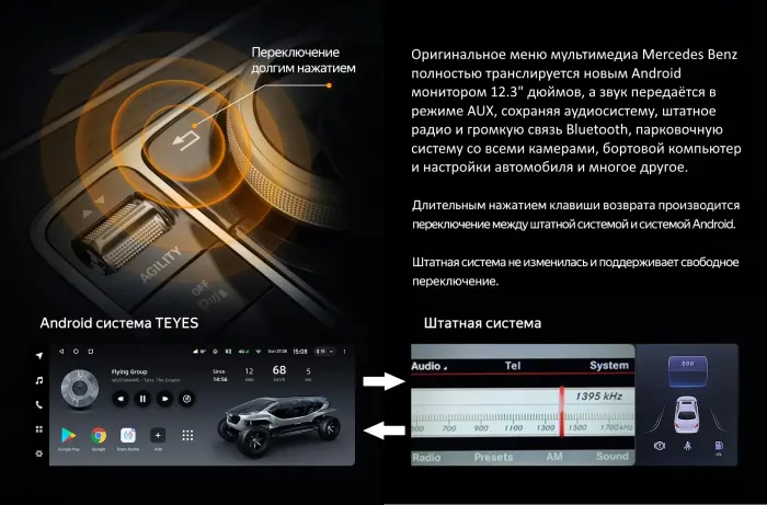 Магнитола для Mercedes-Benz E W212 седан левый руль 2012-2015 NTG 4.5 - Teyes LUX ONE монитор 12.3", Android 10, 6+128Гб, CarPlay, 4G SIM-слот