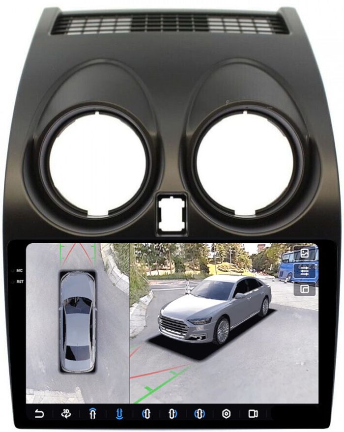 Магнитола для Nissan Qashqai J10 2006-2013, Dualis - FarCar BX1170M-360 монитор 9.5" 2K QLED на Android 13, Быстрая, CarPlay, 4G SIM-слот, 4 камеры в комплекте