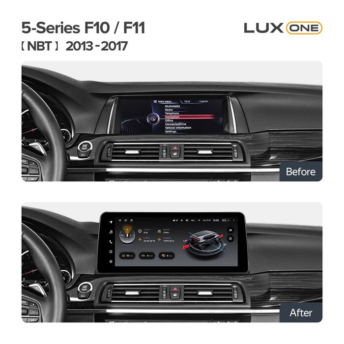 Магнитола для BMW 5-серия F10 2012-2016 NBT - FarCar BMW2014 монитор 12.3" на Android 13, 8Гб+128Гб, CarPlay, 4G SIM-слот