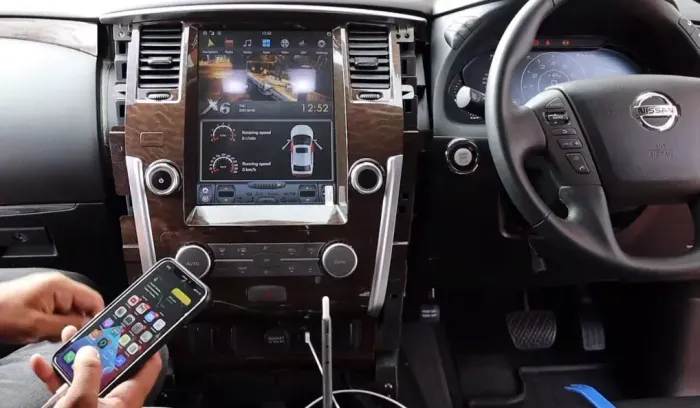 Магнитола для Nissan Patrol Y62, Infiniti QX56/QX80 2010-2019 (поддержка Bose, 360 и мониторов) - Kuberg ZF-1808-Q6 вертикальный экран в стиле "Тесла" на Android 11, 8Гб+128Гб, CarPlay, 4G SIM-слот