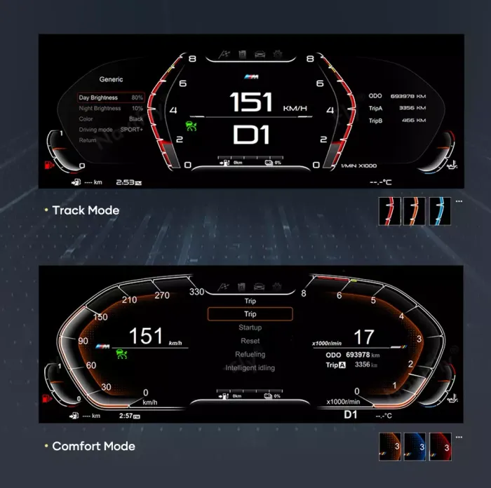 Электронная панель приборов BMW 5-серия F10 2010-2016 (без проекции на лобовое) - Kuberg NH-LCD-B01-F10 с ЖК 12.3" экраном QLED