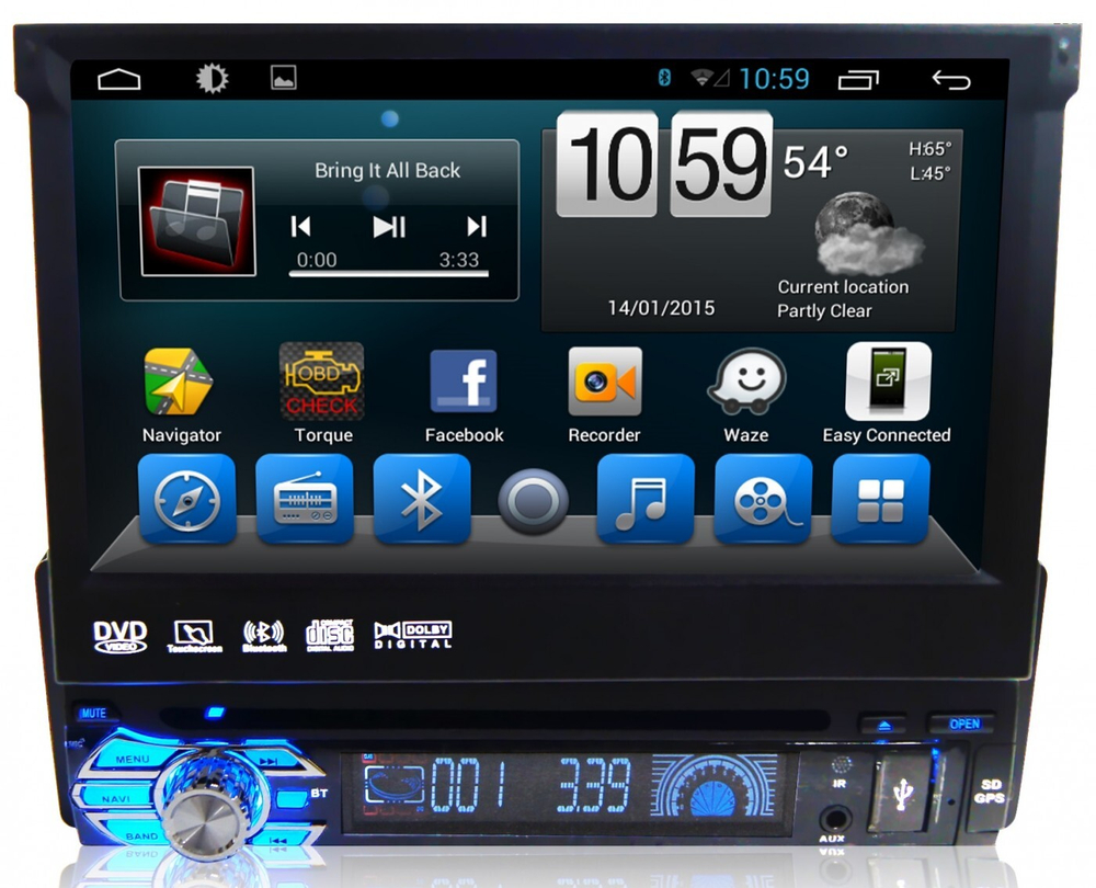 1DIN магнитола с выдвижным 7" экраном - Kuberg KR-7123-T8 на Android 9.0, 8-ЯДЕР, 2ГБ-32ГБ