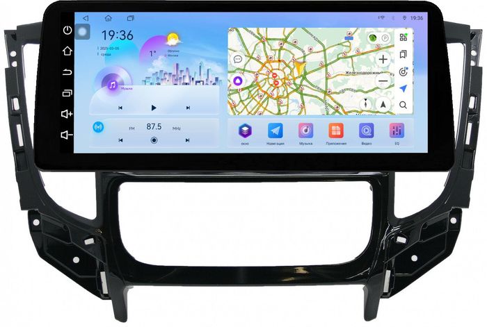 Магнитола для Mitsubishi L200 5 2015-2019 (климат), Pajero Sport 3 2016-2023 (МКПП), FIAT Fullback - FarCar монитор 12.3" 2K QLED на Android 14, Быстрая, CarPlay, 4G SIM-слот