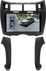 Магнитола для Toyota Vitz 2, Yaris 2 2005-2011 (рамка черная тип 2) - FarCar BX9-360-9647F2B монитор 9.5" 2K QLED на Android 13, 6Гб+128Гб, CarPlay, 4G SIM-слот, 4 камеры в комплекте