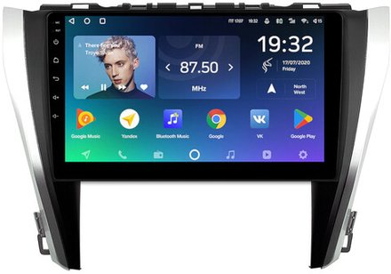 Магнитола для Toyota Camry 55 2014-2018 (рамка серебристо-черная) - Teyes CC2 PLUS Android 10, ТОП процессор, 4-64, SIM-слот