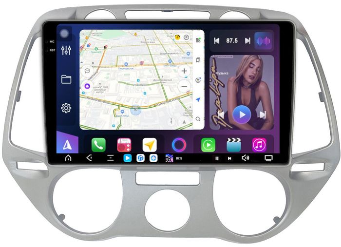 Магнитола для Hyundai i20 2009-2012 (кондиционер) - FarCar GX3243M монитор 9.5" 2K QLED на Android 14, TS20, 6+128Гб, CarPlay, 4G SIM-слот