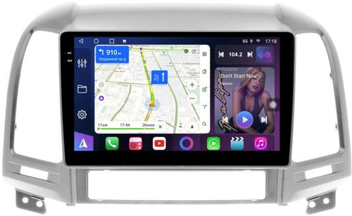 Магнитола для Hyundai Santa Fe 2 CM 2006-2012 (рамка серебро) - FarCar BM008M монитор 9.5" QLED на Android 14, TS10, 4+32Гб, CarPlay, 4G SIM-слот