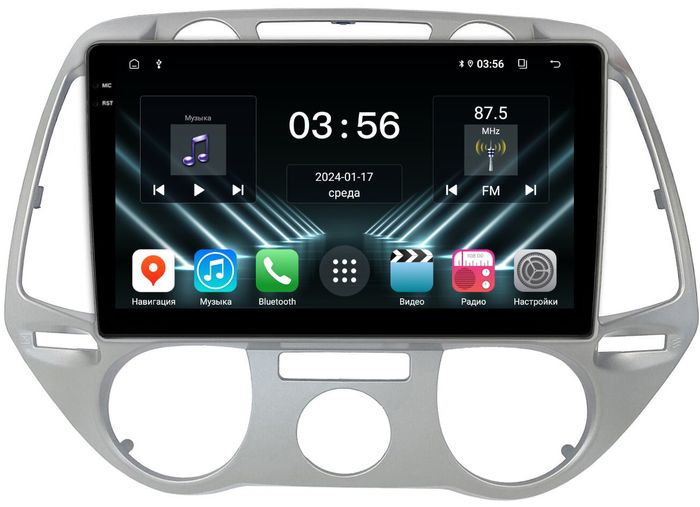 Магнитола для Hyundai i20 2009-2012 (кондиционер) - FarCar DX3243M монитор 9.5" IPS на Android 13, 4+64Гб, CarPlay