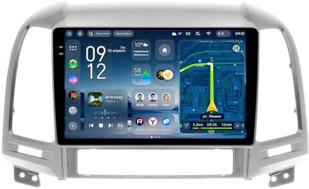 Магнитола для Hyundai Santa Fe 2 CM 2006-2012 (рамка серебро) - Teyes CC4-PRO монитор 9.5" 2K QLED на Android 13, Snapdragon 778G, ИИ, CarPlay, DSP, 4G SIM-слот